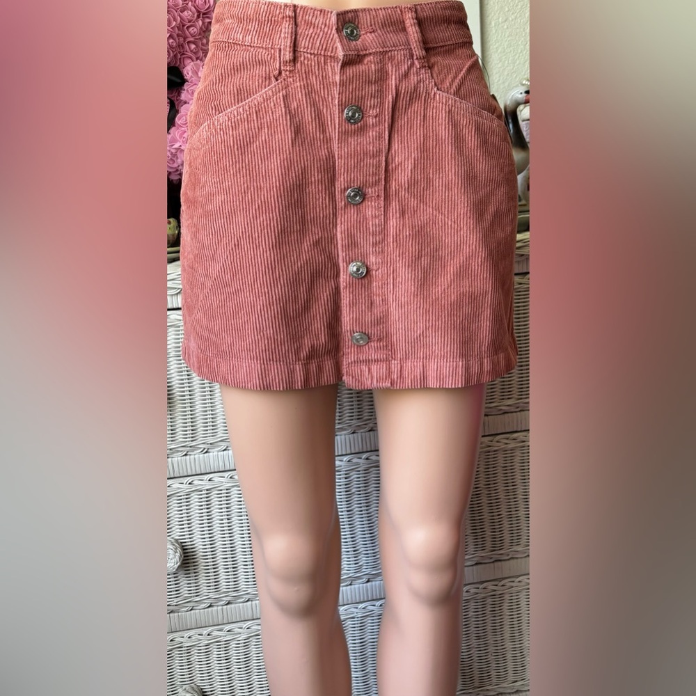 Free People Ray Mini Skirt corduroy Cotton Button Up in terracotta Size 0 NWT - Picture 2 of 12